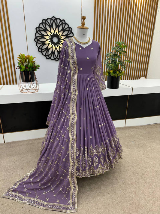 New Designer Party Wear Look Full Heavy Embroidery Sequence Work Gown