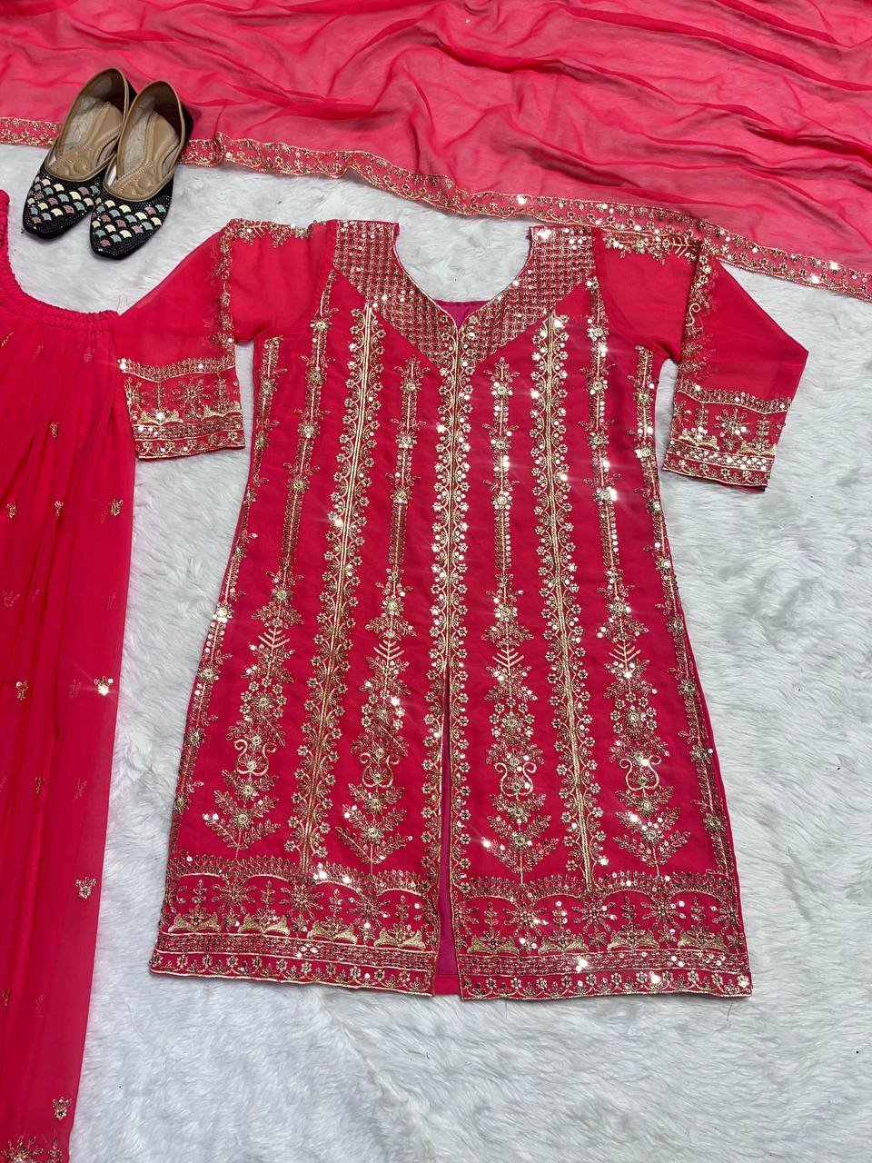 New Designer Party Wear Look Top-Plazzo and Dupatta With Heavy Embroidery Work