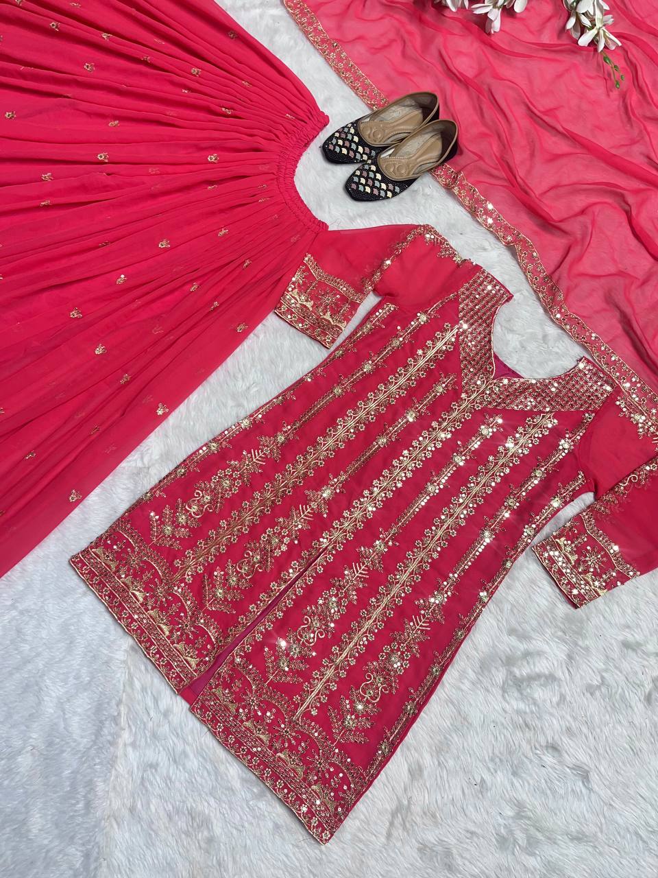 New Designer Party Wear Look Top-Plazzo and Dupatta With Heavy Embroidery Work