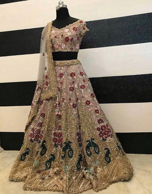Launching 3.5 Meter Flare Soft Mono Net Sequins Embroidered work Lehenga with Cancan & Canvas Patta