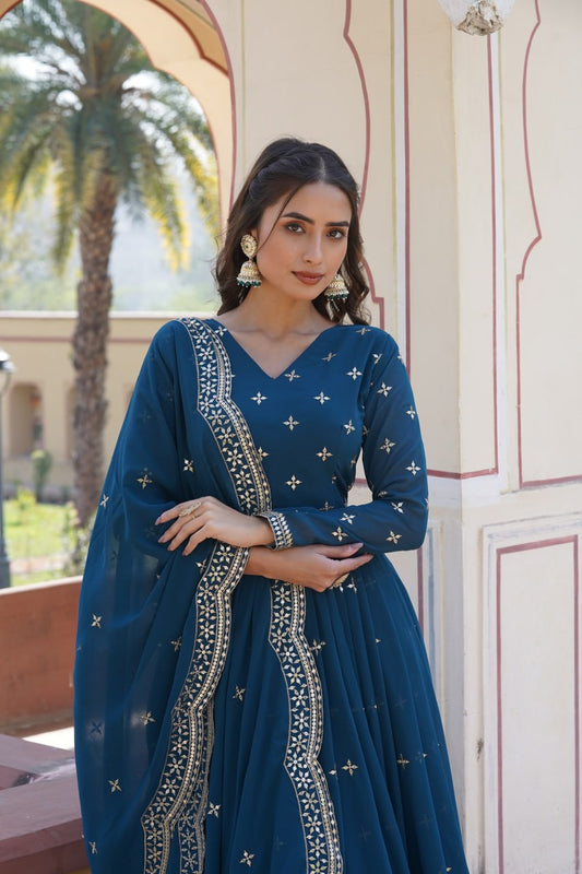 Faux Georgette with Zari & Sequins Embroidery