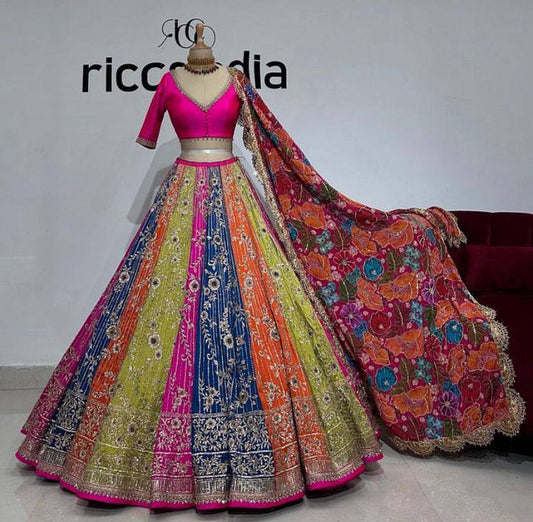Launching 3.5 Meter Flare Soft Mono Net Sequins Embroidered work Lehenga with Cancan & Canvas Patta