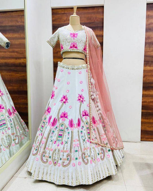 Launching Sequins Pearl Work, 3.5 Meter Flared Lehenga, Exceptional Quality with Can-Can and Canvas Layers