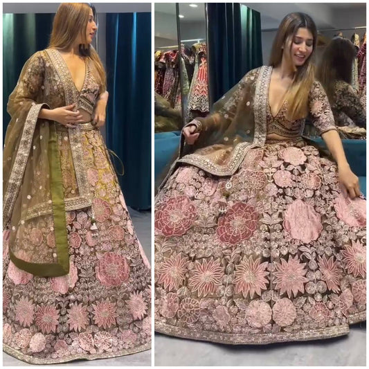 Launching 3.5 Meter Flared Embroidery Sequins Work Lehenga