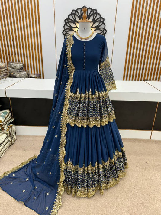 Faux Georgette With Heavy 5mm Embroidery Sequence Work Lehenga