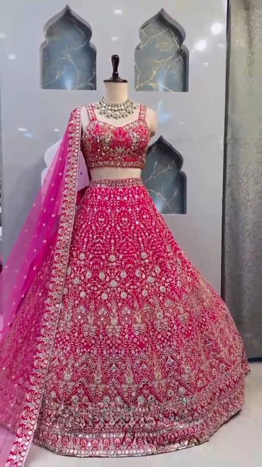 Launching 4 Meter Flared,Real Mirror Sequins Embroidered Work Lehenga