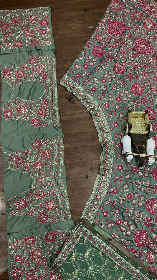 Launching 3.5 Meter Flared Embroidery Sequins Work Lehenga