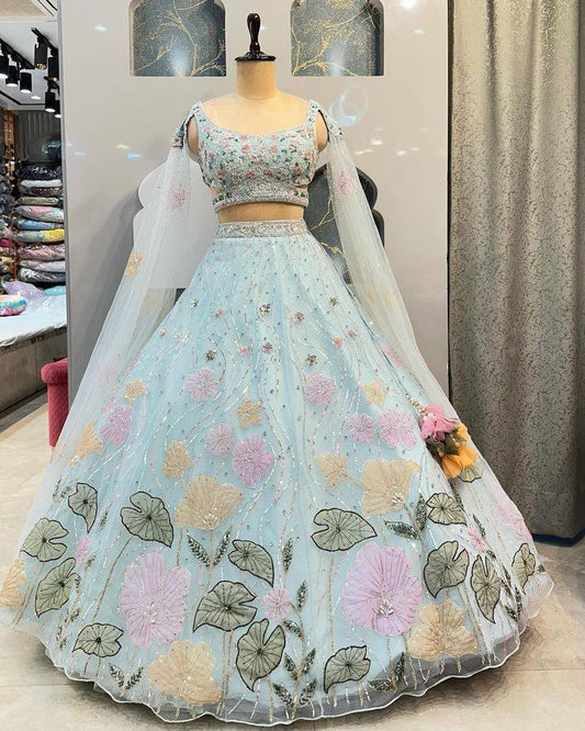 Launching 4 Meter Flared Embroidery Double Sequins Cut Work Lehenga