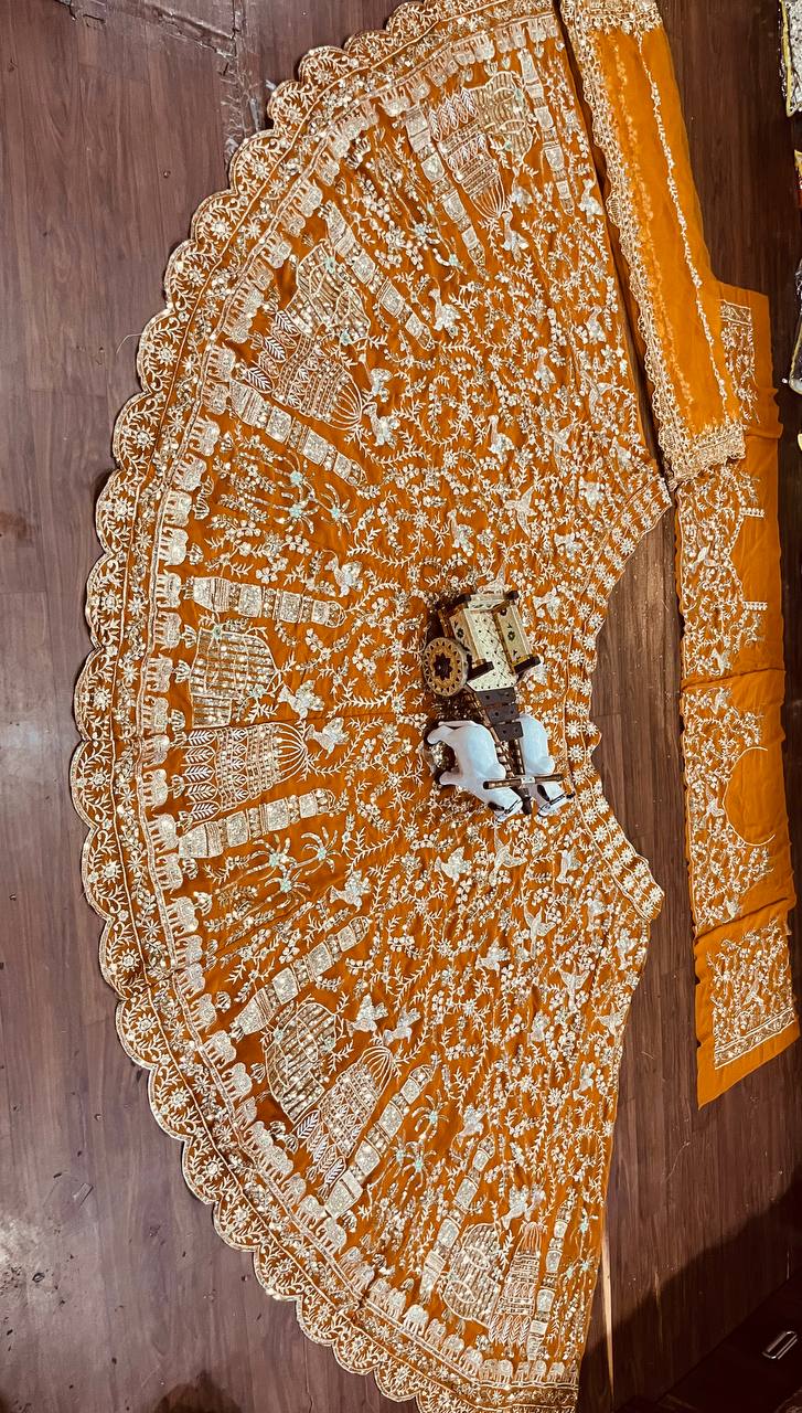 Launching 4 meter flared Fox Georgette Lehenga