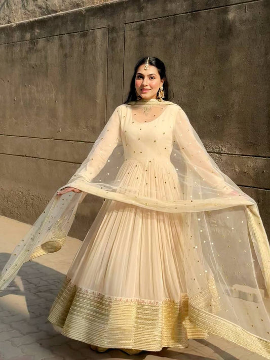 Georgette With Heavy 3/mm Sequins & Zari Thread Embroidered work Gown