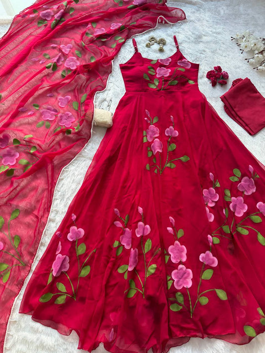 Georgette handpainted Anarkali suit