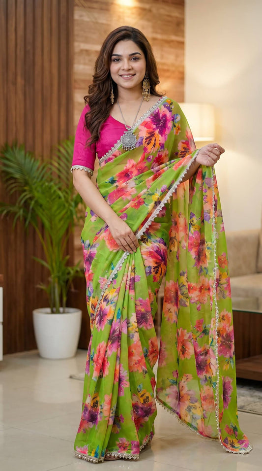 Soft pure Georgette golden diamond work sarees