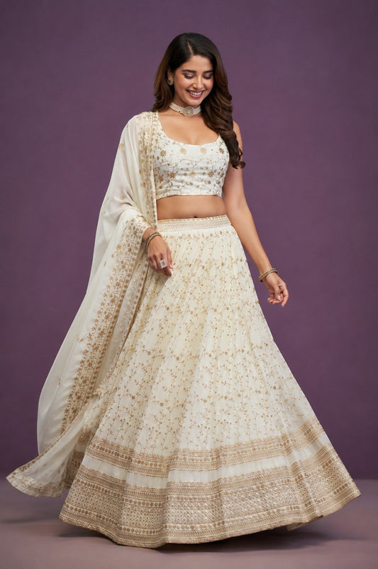 Premium Georgette Heavy Zari & Sequence Embroidery Lehenga Fabric