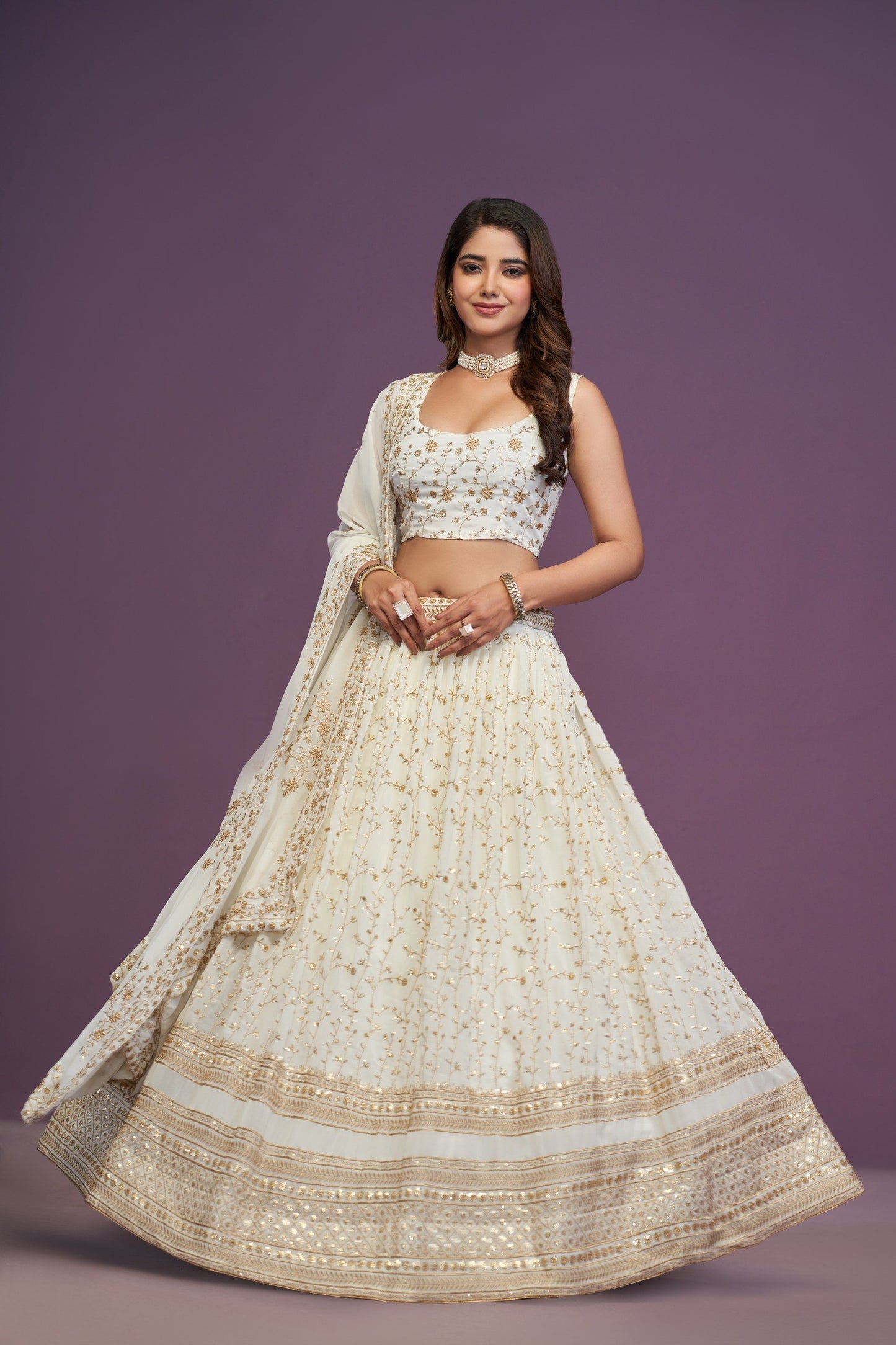 Premium Georgette Heavy Zari & Sequence Embroidery Lehenga Fabric