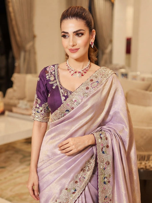 Wedding Wear Pure Kanjivarm Silk Heavy Embroidery Work Saree