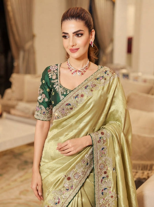 Wedding Wear Pure Kanjivarm Silk Heavy Embroidery Work Saree