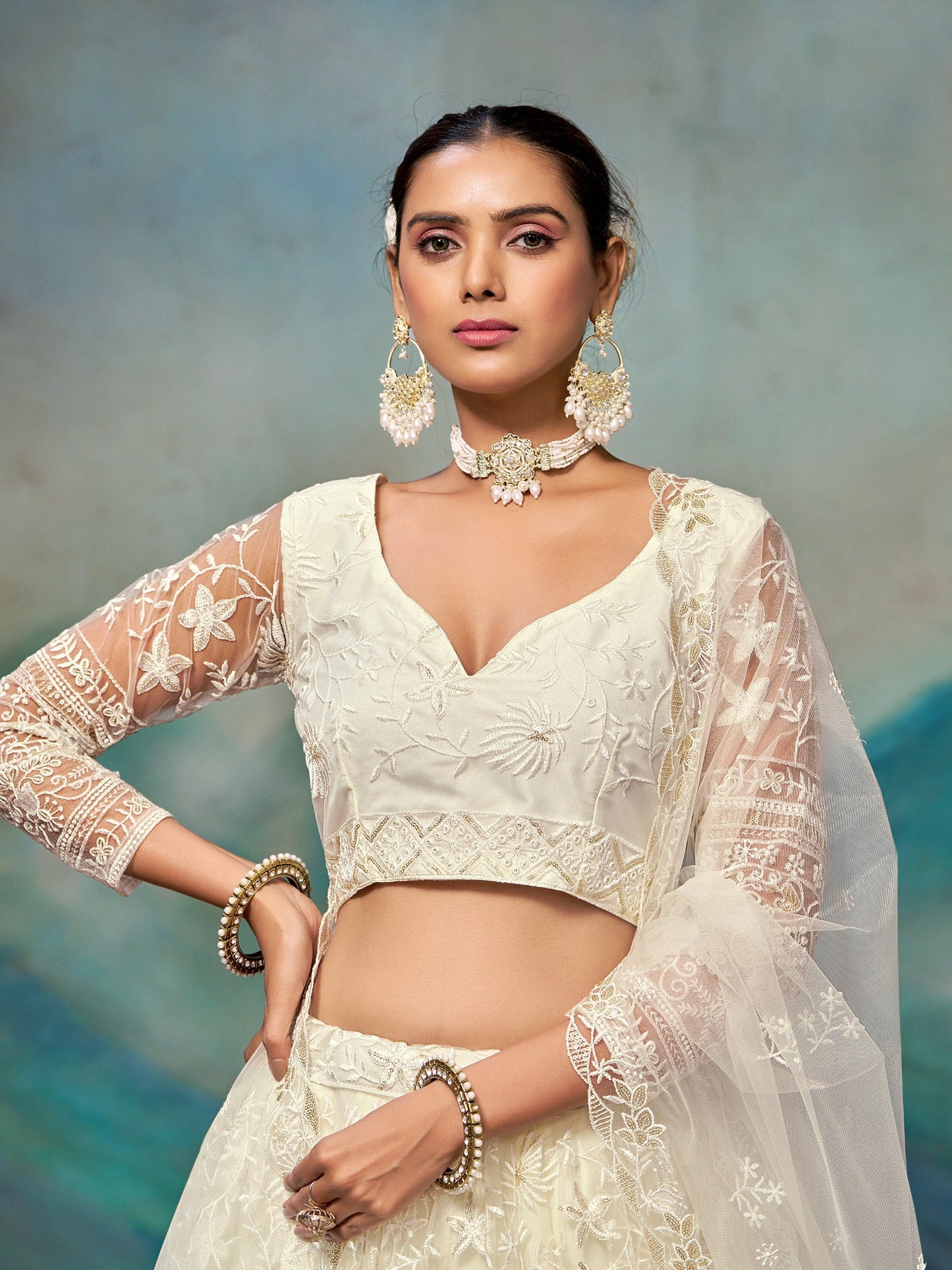 Soft Net Heavy Zari Sequence & Embroidery Work Choli