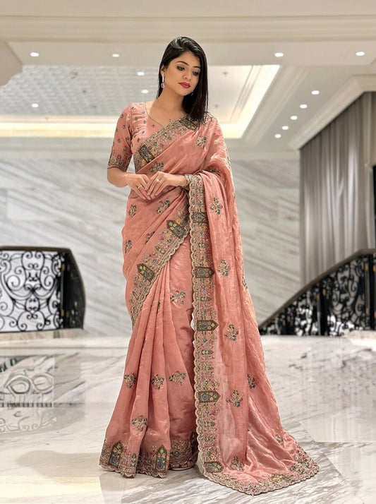 Party Wear Soft Tissue Chiffon silk Saree