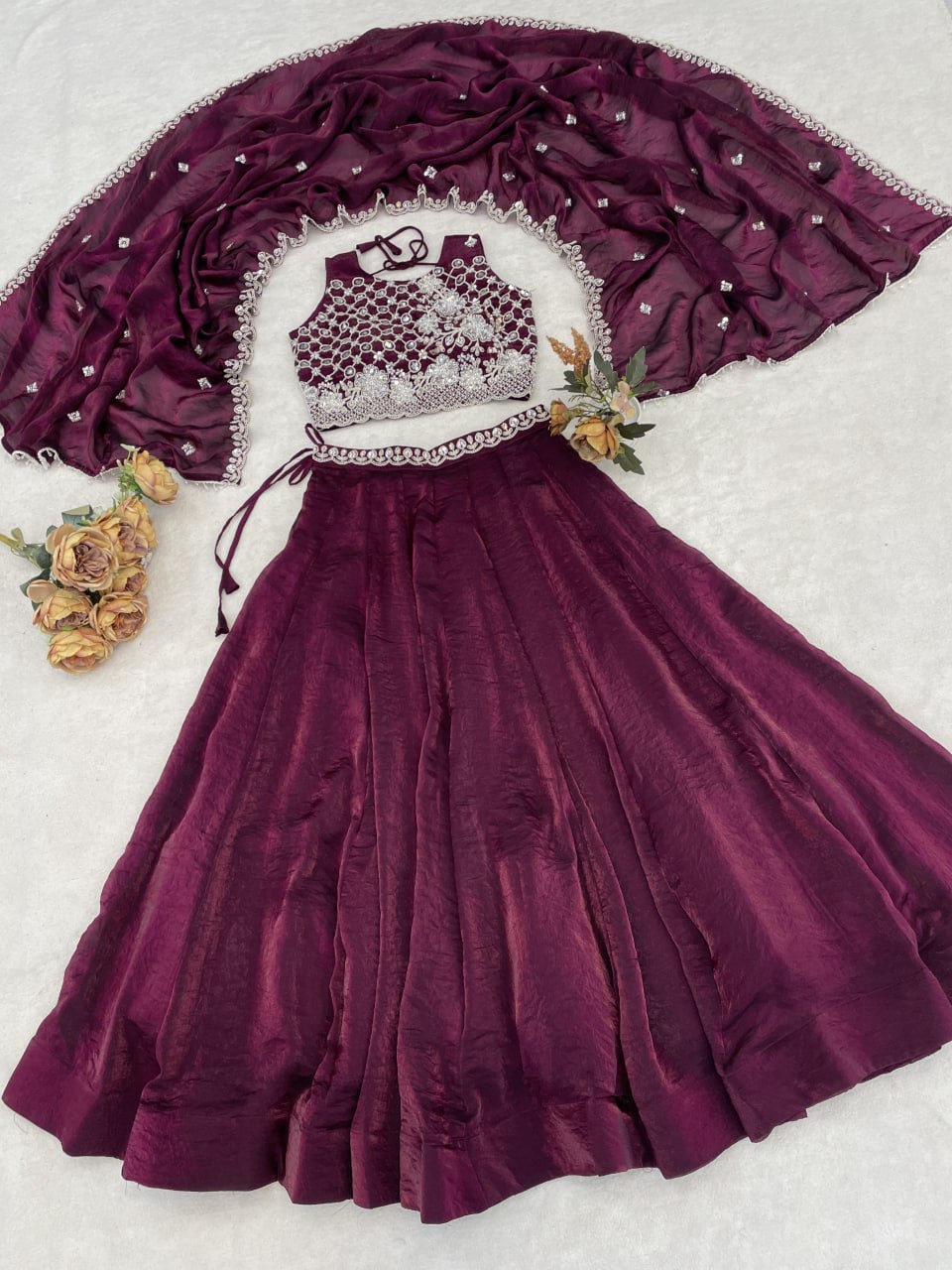 Fendy Plain Flairy Lehenga With Beads Work Belt Lehenga