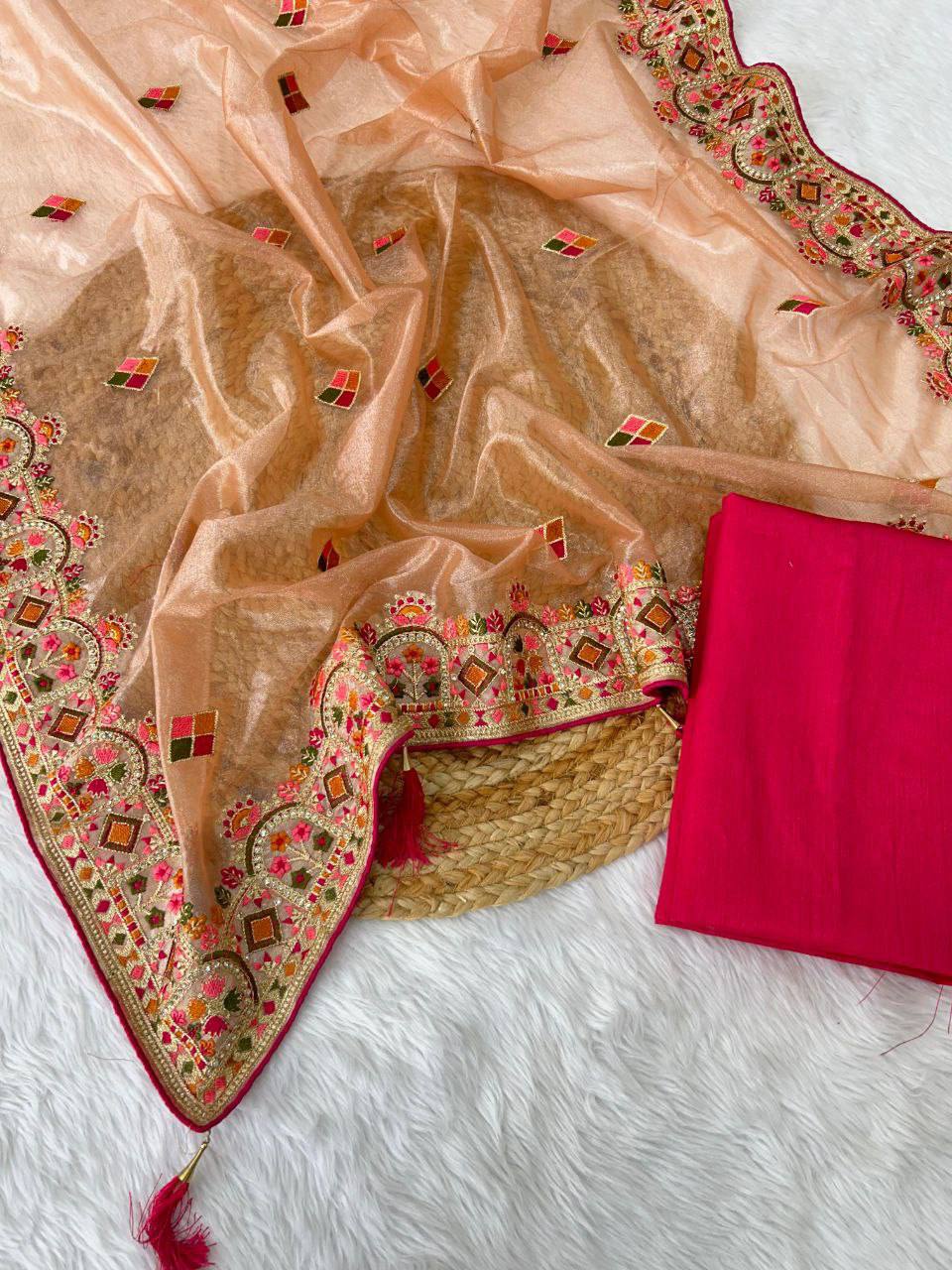 Twill Net Designer Embroidery work of Malti Colour Saree