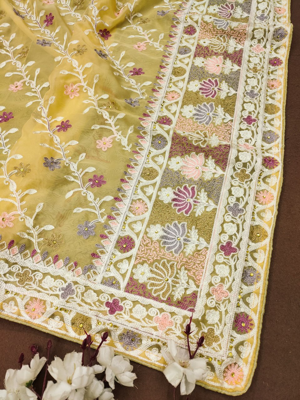 Heavy Butterfly Net Beautiful Mallty Colour Aari Embroidery Work Saree