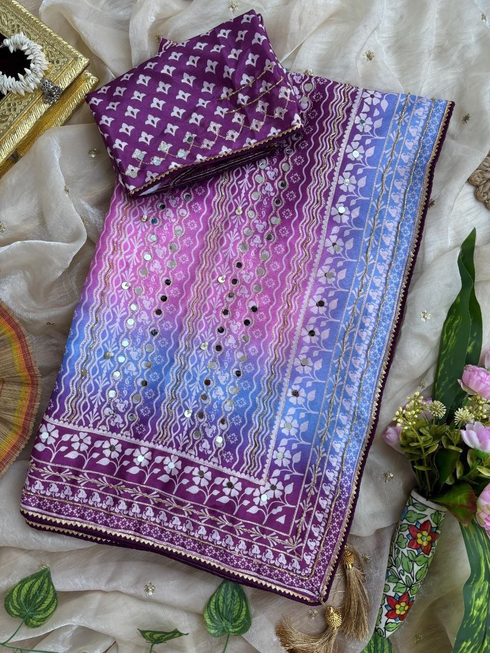 Very Soft and Elegant Rich look Soft Chinon Silk Digital Print Saree