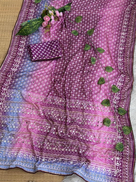 Very Soft and Elegant Rich look Soft Chinon Silk Digital Print Saree