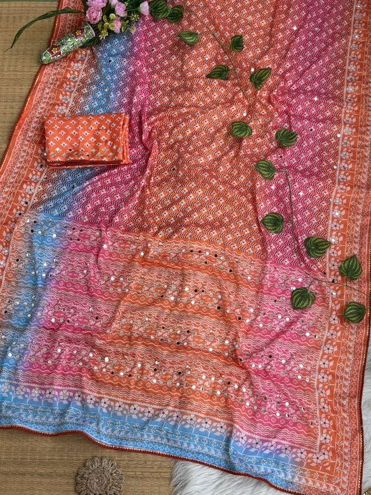 Very Soft and Elegant Rich look Soft Chinon Silk Digital Print Saree