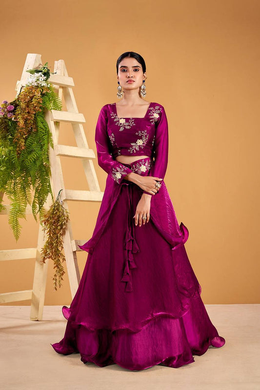 Heavy Fandy Satin with Embroidery & Sequins Work Lehenga