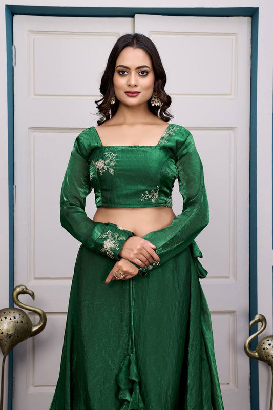 Heavy Fandy Satin with Embroidery & Sequins Work Lehenga