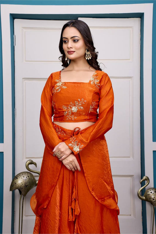 Heavy Fandy Satin with Embroidery & Sequins Work Lehenga