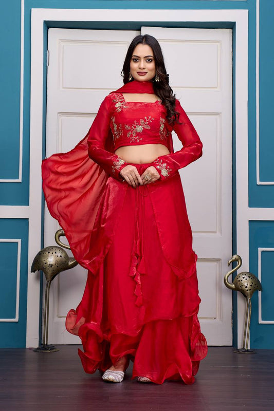 Heavy Fandy Satin with Embroidery & Sequins Work Lehenga