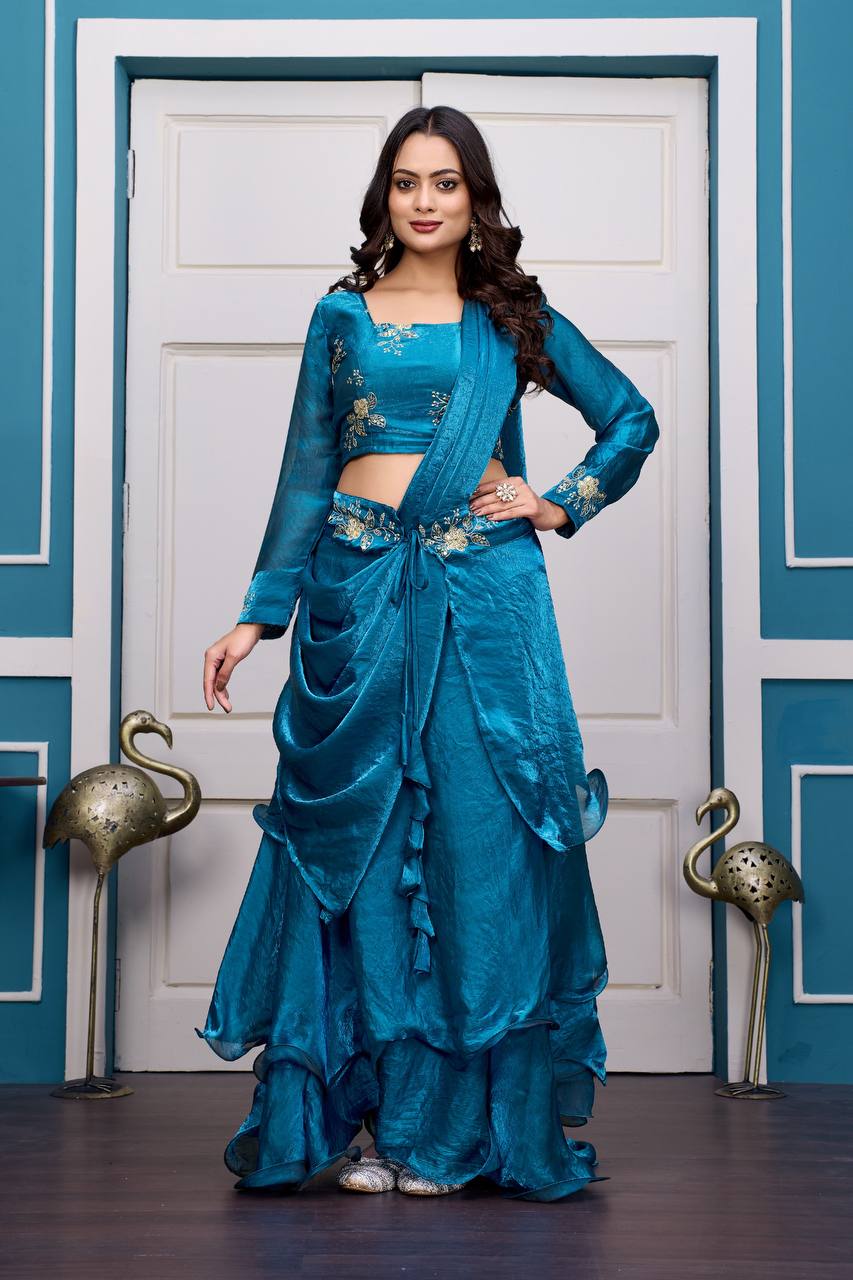 Heavy Fandy Satin with Embroidery & Sequins Work Lehenga