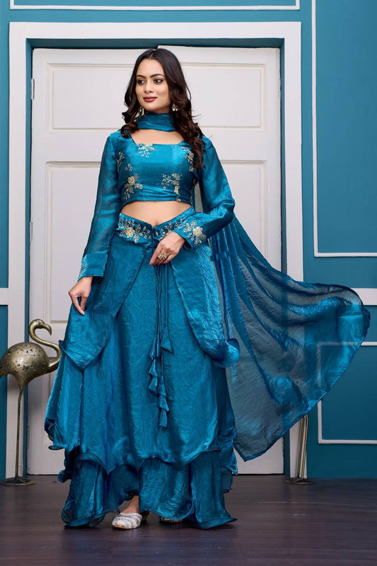 Heavy Fandy Satin with Embroidery & Sequins Work Lehenga