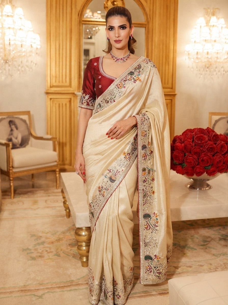 Wedding Wear Pure Kanjivarm Silk Heavy Embroidery Work Saree