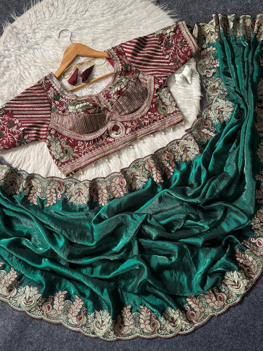 Soft fandy Sartin With Beautiful Embroidery Saree