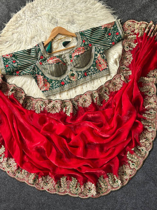 Soft fandy Sartin With Beautiful Embroidery Saree