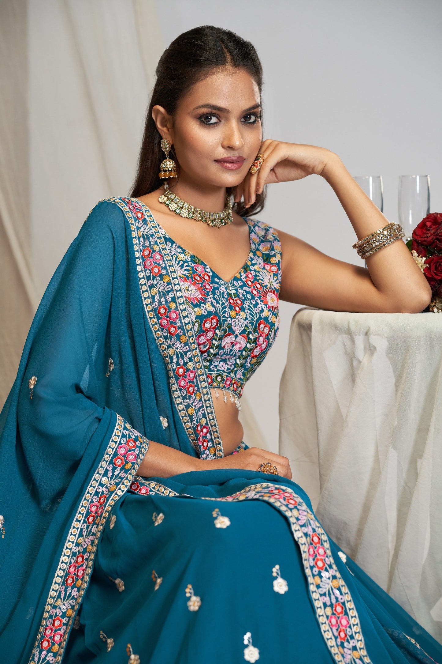 Faux Goergette Zari Sequence embroidery choli