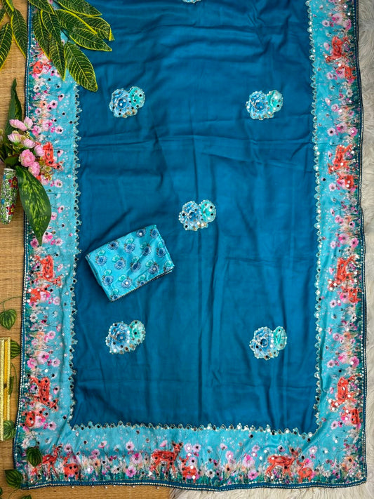 Very Soft and Elegant Rich look Soft Chinon Silk Digital Print