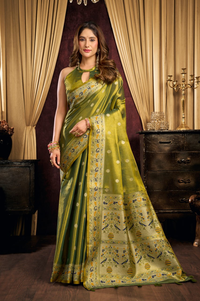 Premium Tissue Silk Saree With Tassels