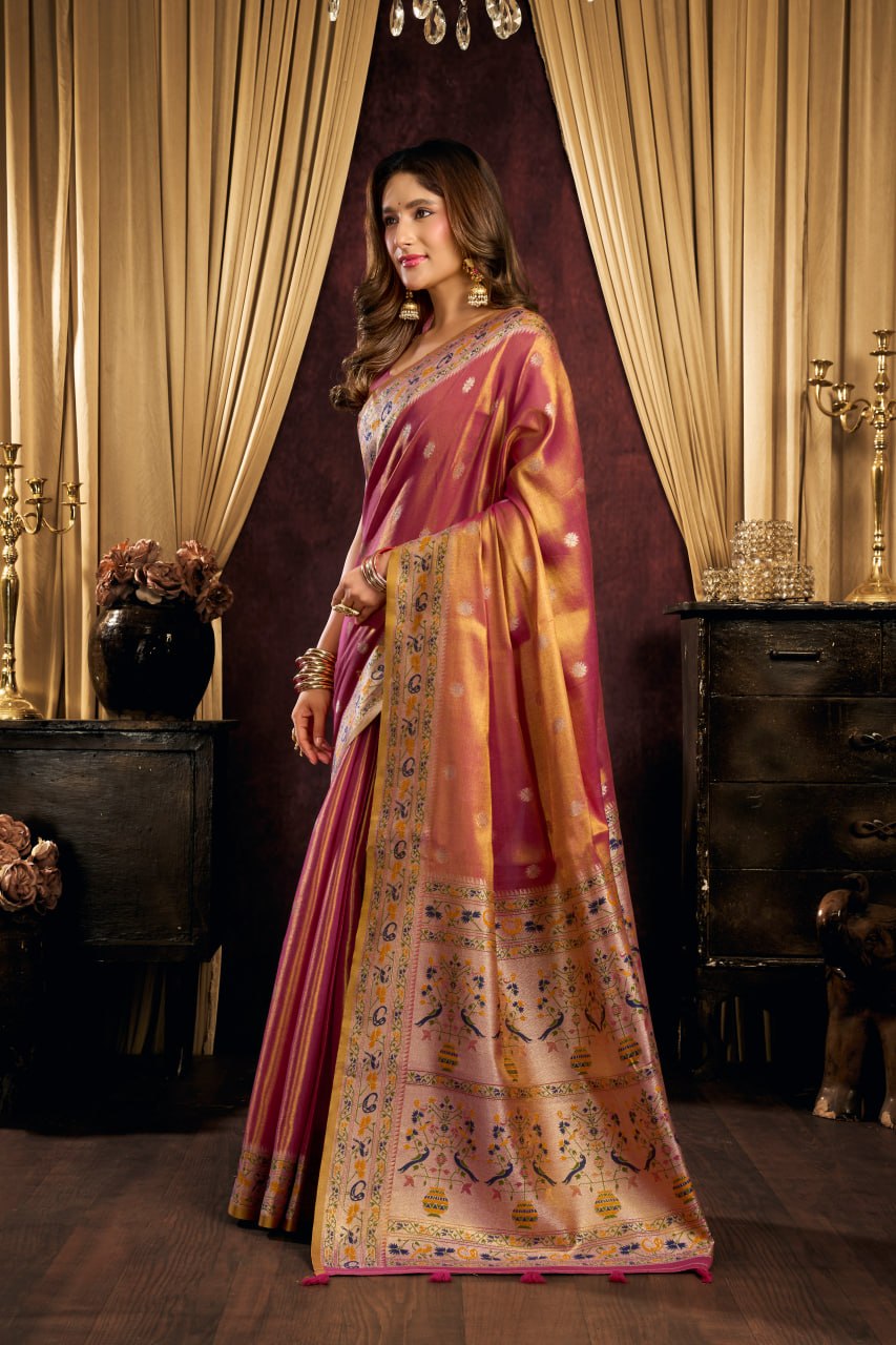 Premium Tissue Silk Saree With Tassels