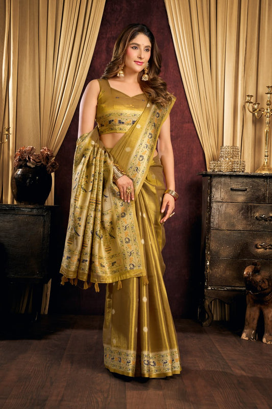 Premium Tissue Silk Saree With Tassels