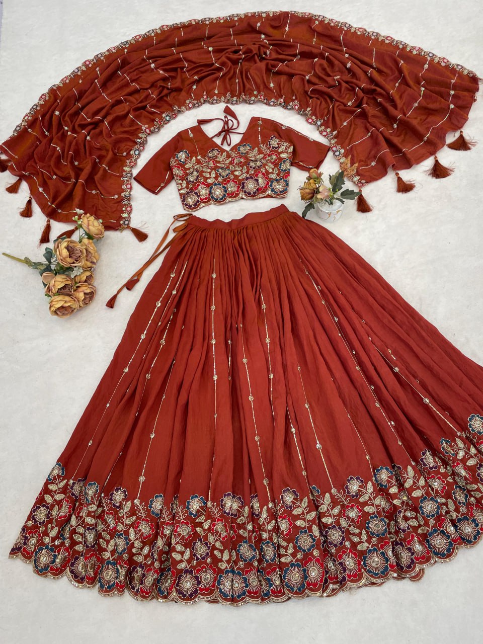 NC Vichitraa Multi Embroidery n Pipe Bead With Traditional Work Lehenga