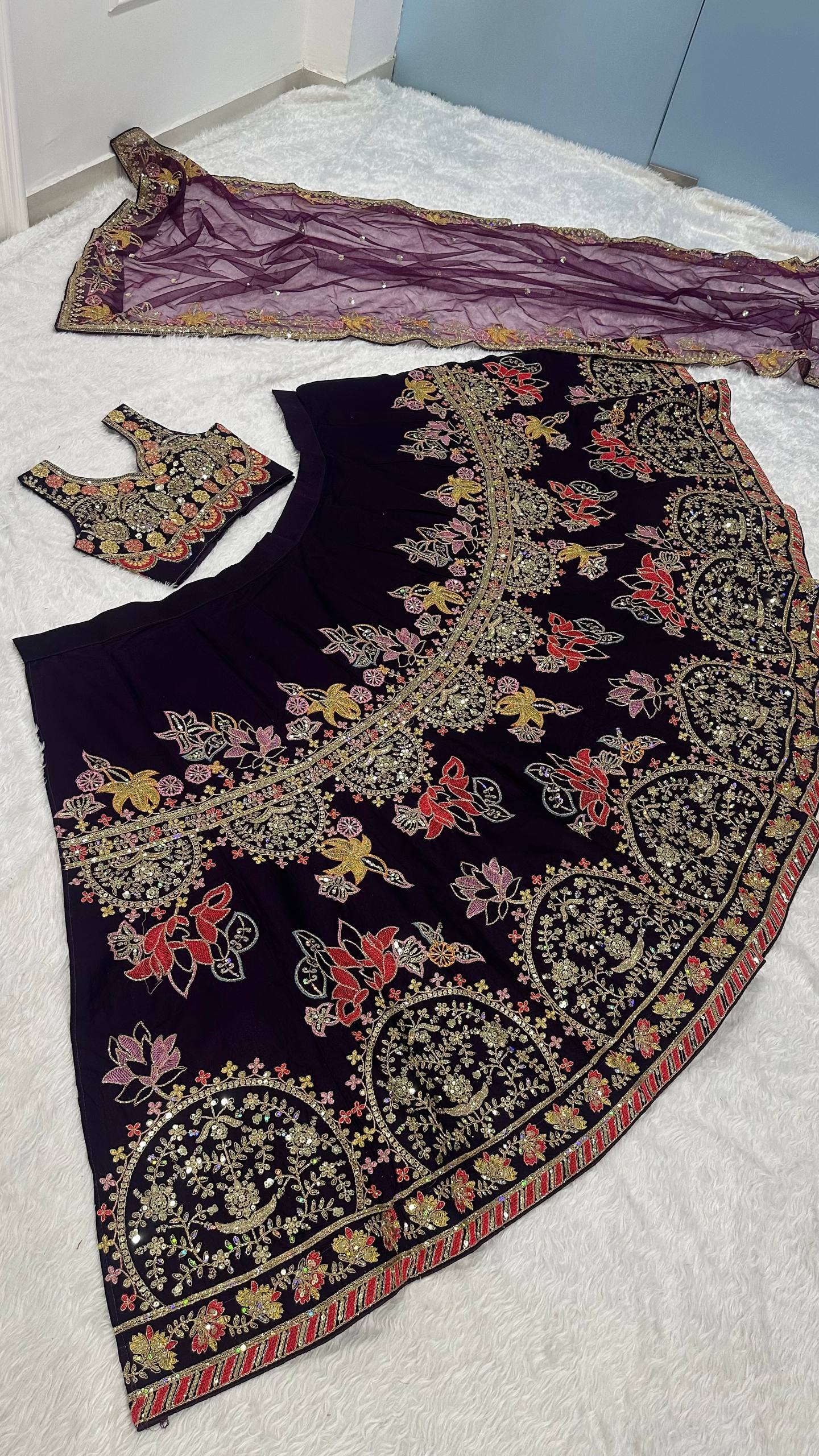 Kasturi silk lehenga with multi thread dori & sequins work choli