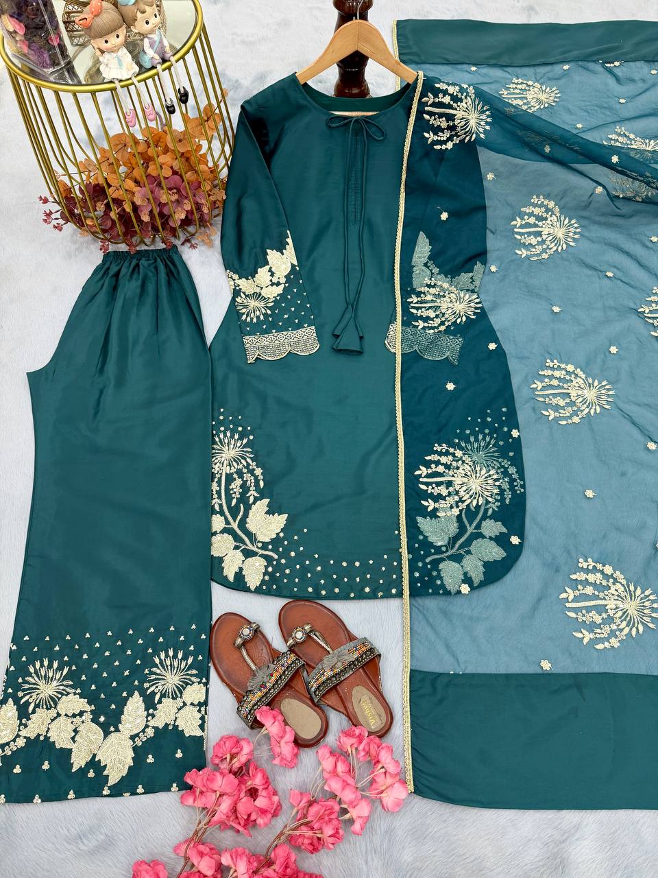 Launching New Đěsigner Party Wear Look Pur Natural Crepe Top & Palazzo