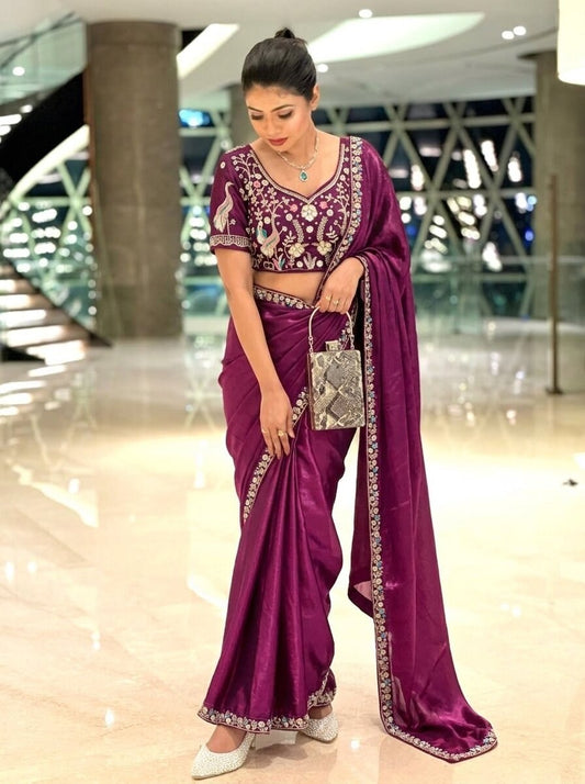 Designer Party Wear Fendy Satin Silk Saree