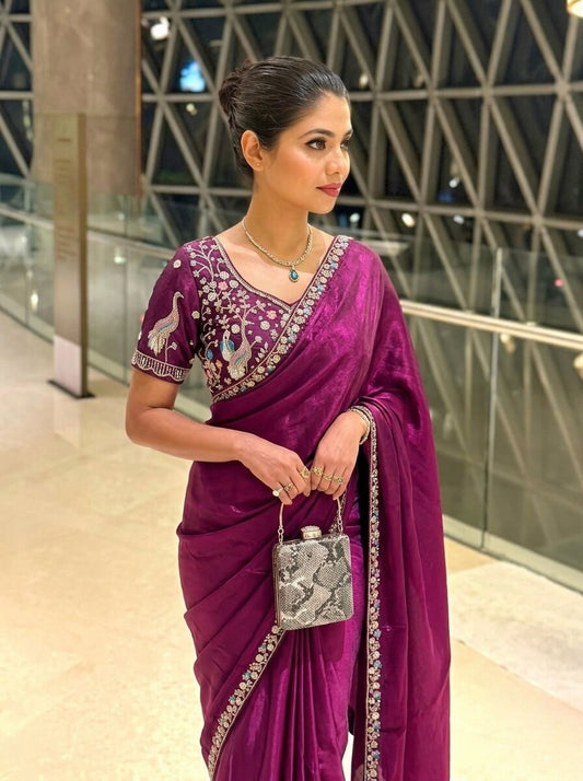 Designer Party Wear Fendy Satin Silk Saree