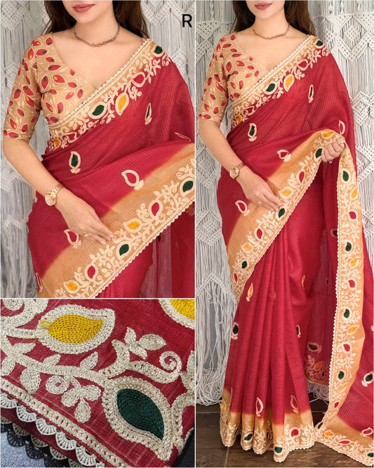 Kota doria checks cotton silk Saree