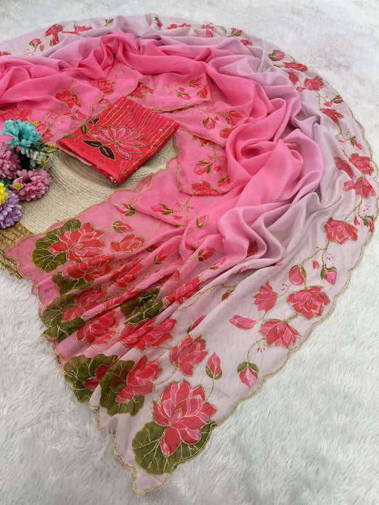 Soft pure Georgette handwork sarees
