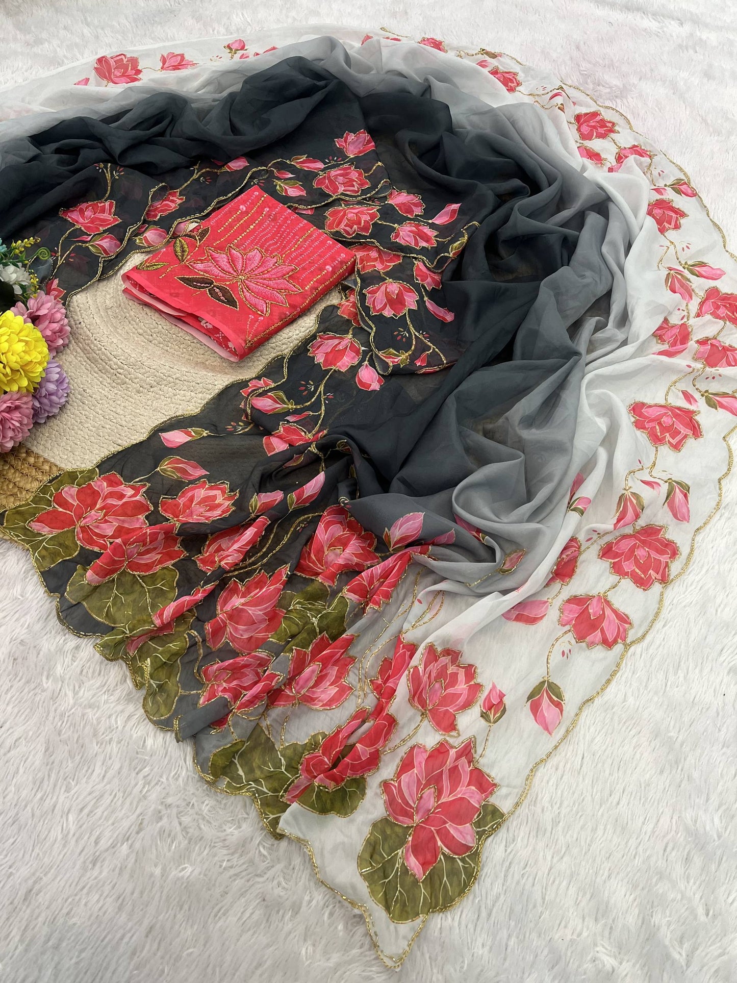 Soft pure Georgette handwork sarees